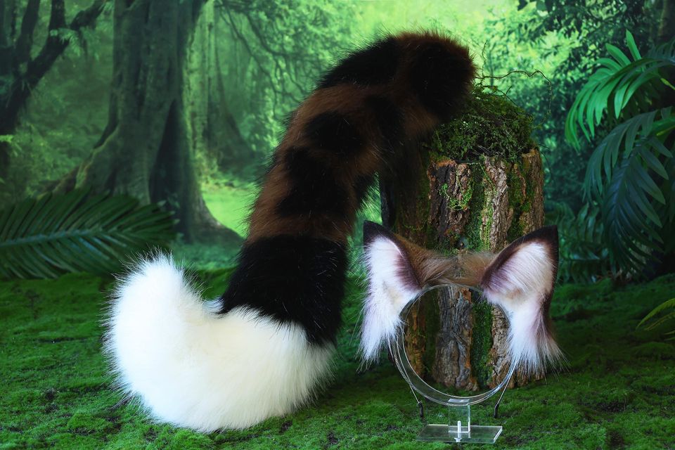 Faux fur ocelot cat ears and tail brown leopard cat tail and ears wildcat tail and ear therian anime cosplay kitten ear and tail kemonomimi