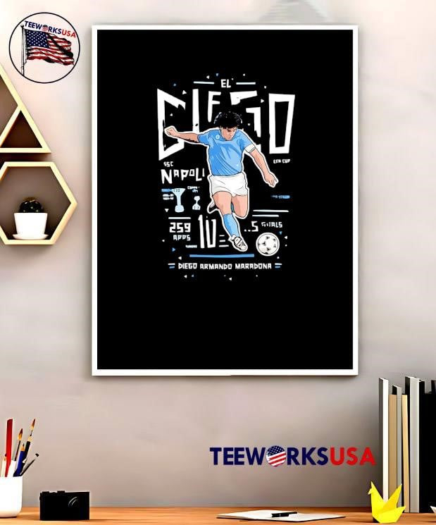El Diego Maradona Kicking Football Napoli SSC UEFA Cup Scudetto Coppa 259 Apps Shirt