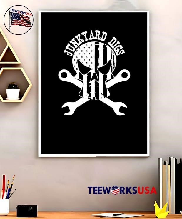 Junkyard Digs Skull American Flag Wrench Tool shirt
