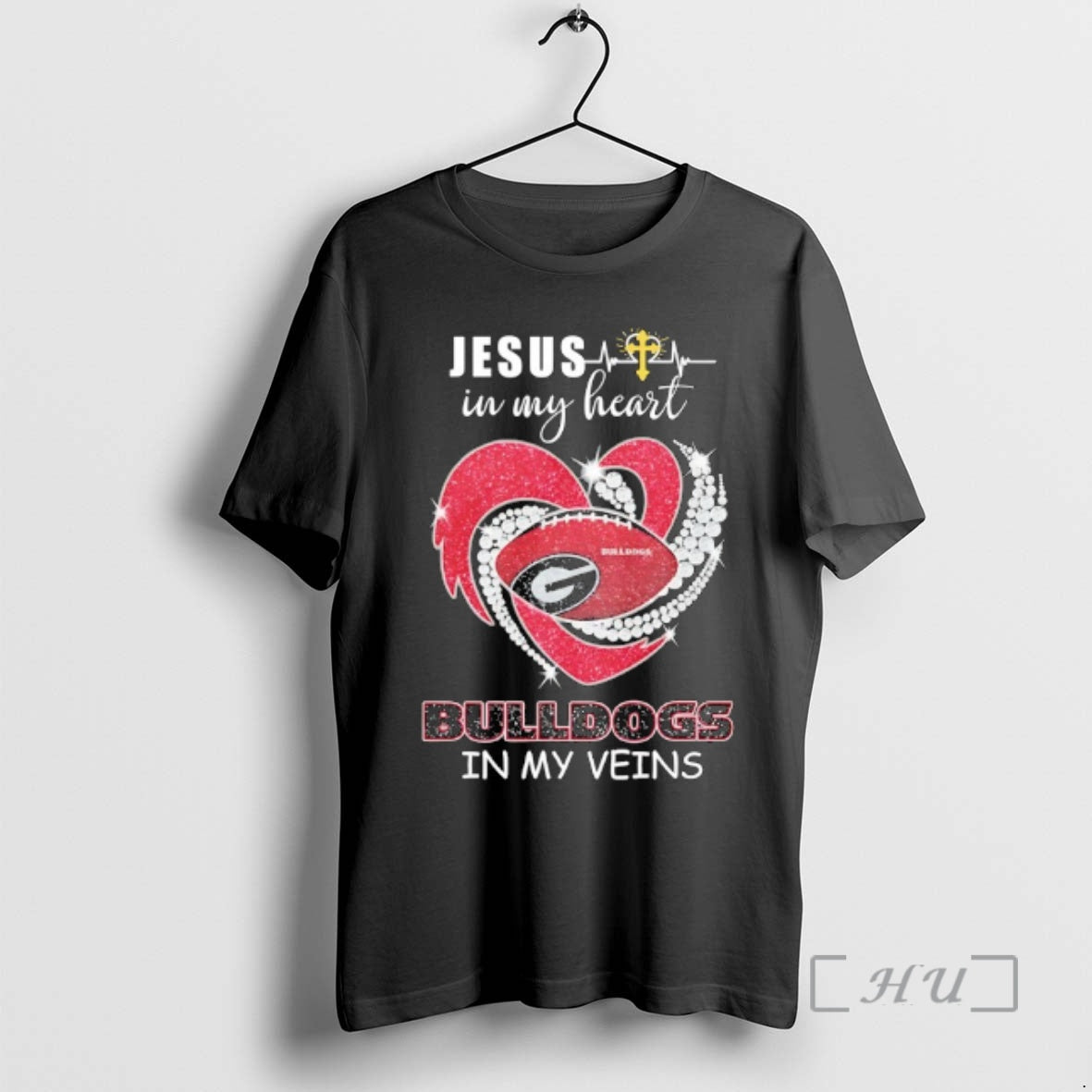 Officials Jesus In My Heart Georgia Bulldogs In My Veins Logo Team Premium T Shirts