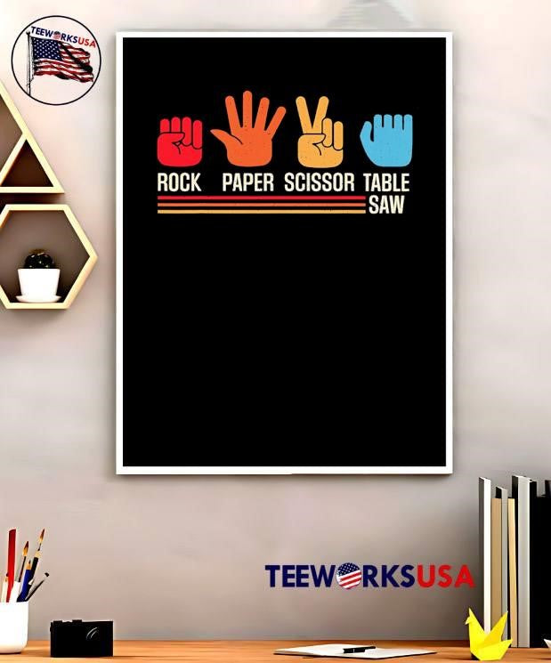Retro Style Rock Paper Scissor Table Saw Hand Gestures shirt