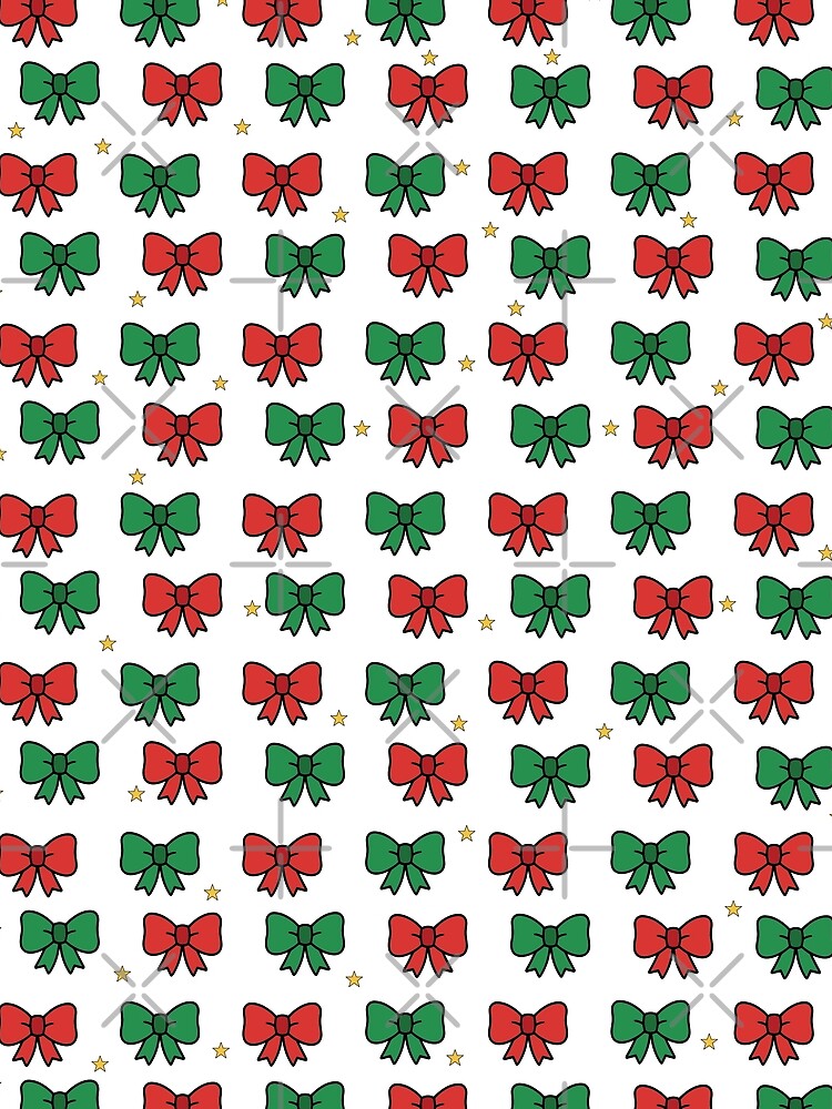 Cute Christmas Bow & Star Pattern – Red & Green Festive Holiday Design by The High Hippo