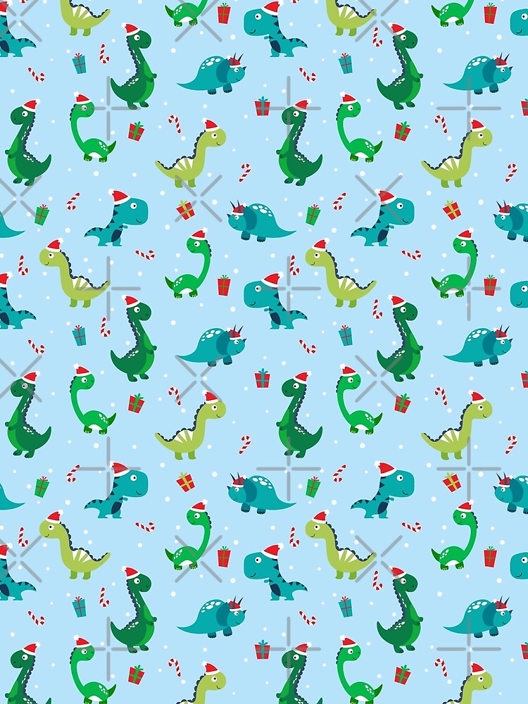 Cute Christmas dinosaur pattern blue green red by Bertie-Bu