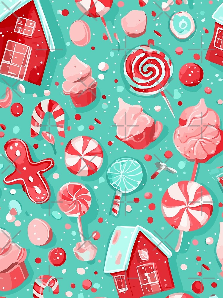 Candyland Christmas Pattern – Peppermint Sweets, Lollipops & Gingerbread Houses by Moss and Moon Studio
