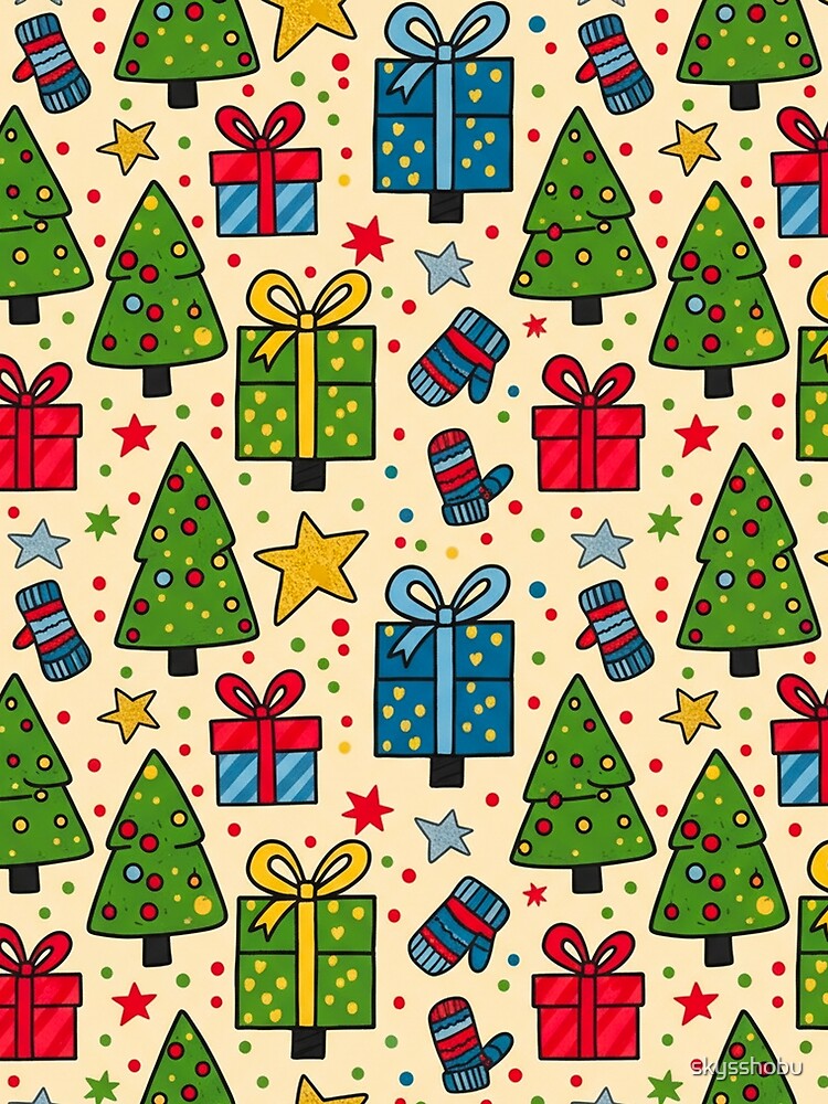 Cute Bold Christmas Pattern – Hand-Drawn Trees, Presents, Mittens & Stars by skysshobu