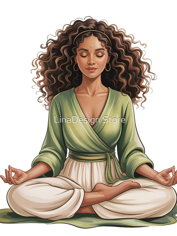 Meditation Goddess Illustration – Peaceful Yoga Woman Spiritual Wellness Art by LinaDesign Store