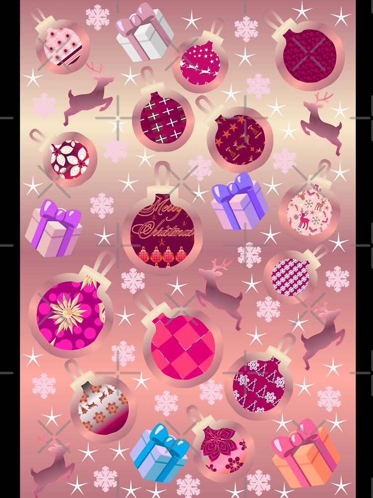Pink Christmas Ornaments Seamless Pattern – Cute Holiday Baubles, Gifts & Reindeer Design by HopeAndHustle