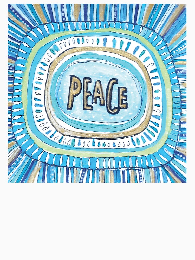 Peace - meditative doodle in blue and gold by CSheehanArt