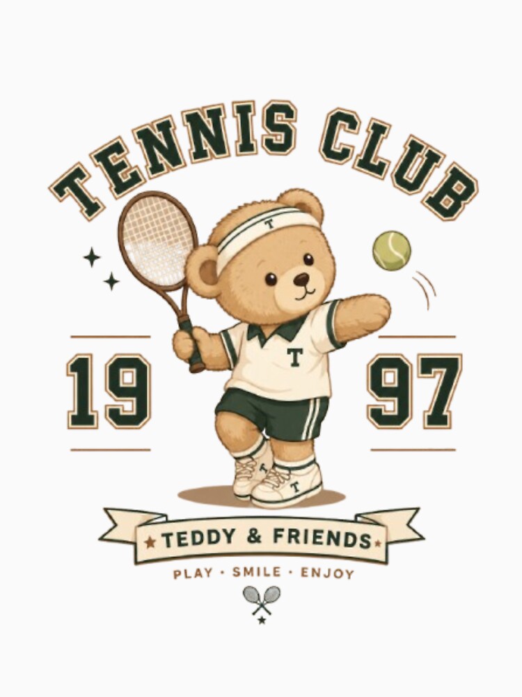 Vintage Teddy Tennis Club Cute Bear Tennis Player Retro Sports Aesthetic by AveniaOficial