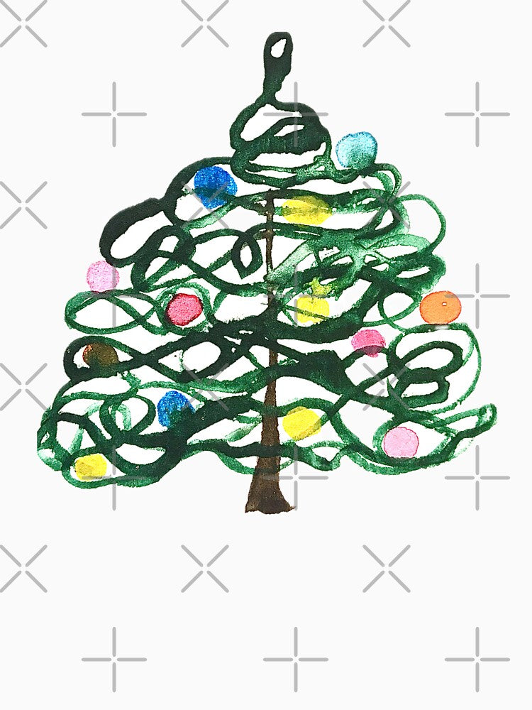 Watercolor Christmas Tree Pattern with Colorful Baubles by Monika Howarth