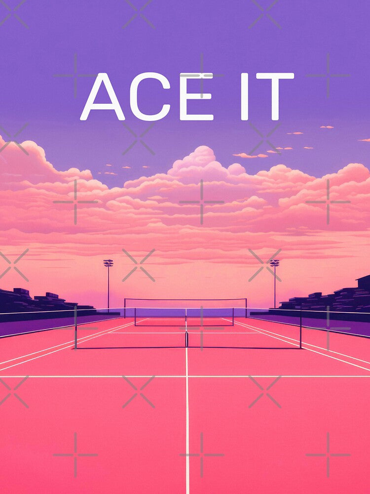 ACE IT Evening Glow - Vintage Retro Tennis Court Art Print in Pink Purple Aesthetic for Sports Lovers Wall Art by PinkNomad