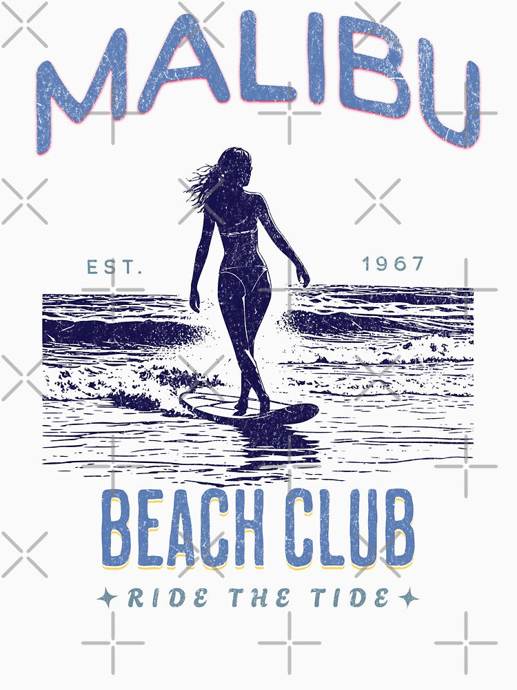"Malibu Beach Club- Vintage Surf Vibes" T shirt by MalibuMaiden28