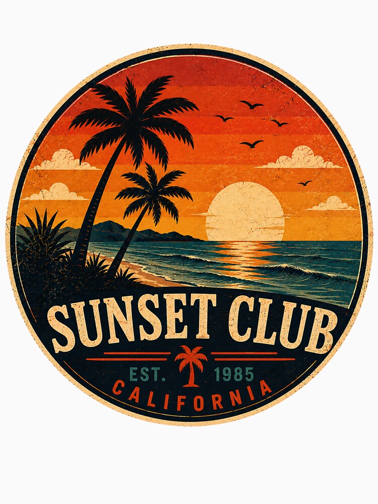 SUNSET CLUB Retro Badge – Vintage Coastal Graphic by Mac Sketches