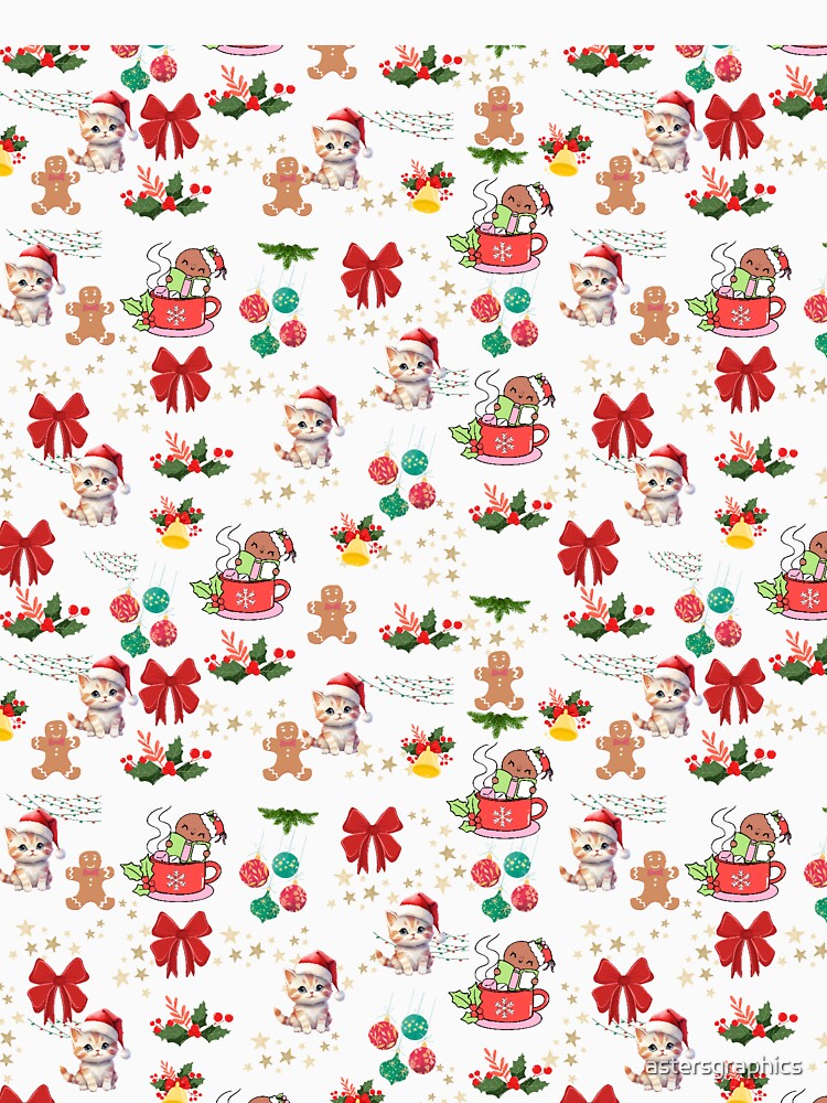 Festive Christmas Kittens and Gingerbread Seamless Pattern by astersgraphics