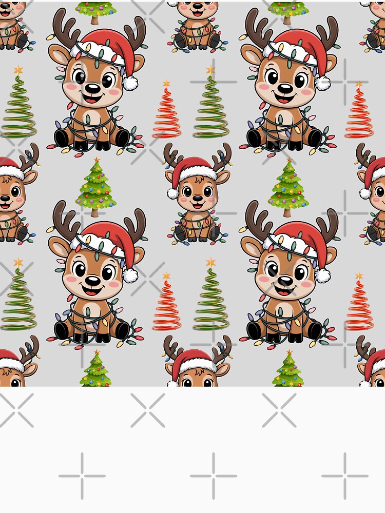 Holiday Reindeer Wrapped in Lights Cartoon Print by Grang Art Artistic Designs