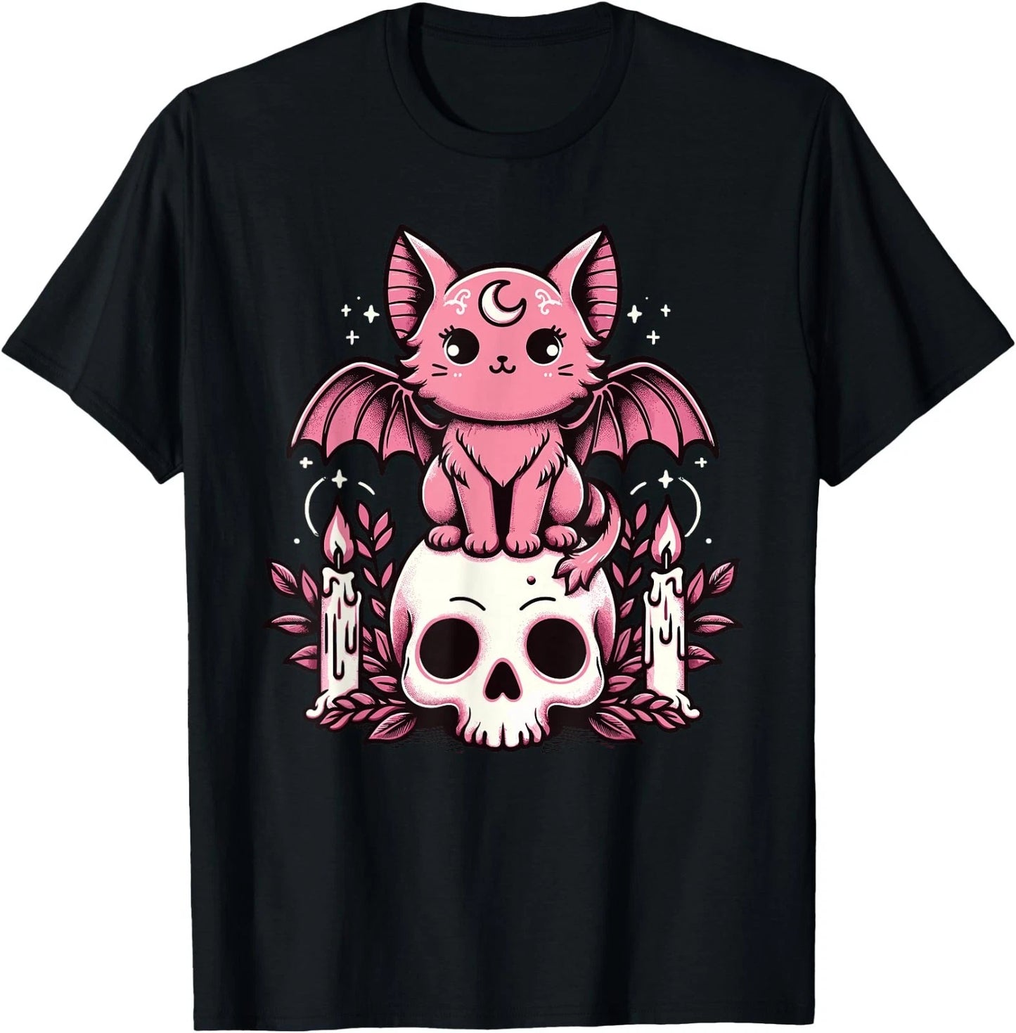 Kawaii Pastel Goth Cute Creepy Cat Bat Skeleton T-Shirt