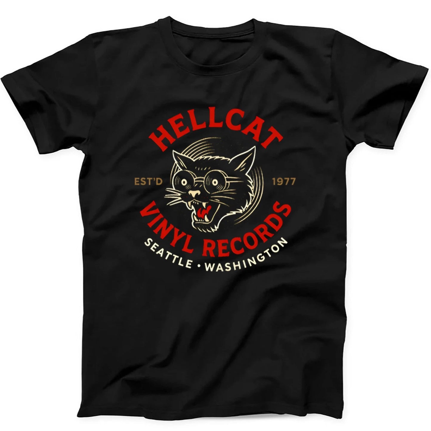 Vinyl Records Seattle Record Store Cat Hellcat T Shirt 624