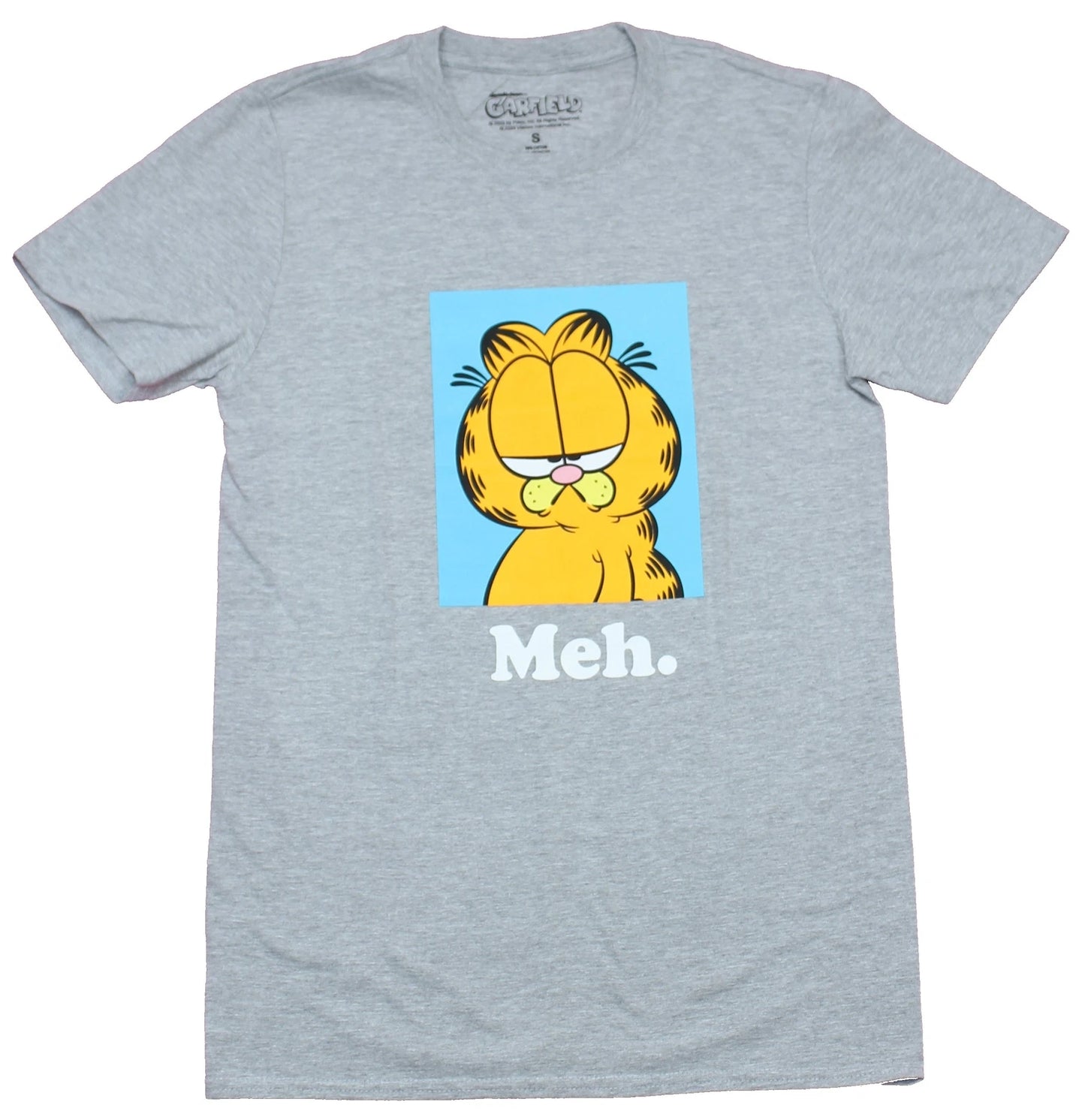 Garfield Adult New T-Shirt - Meh. Garfield Box face Pic