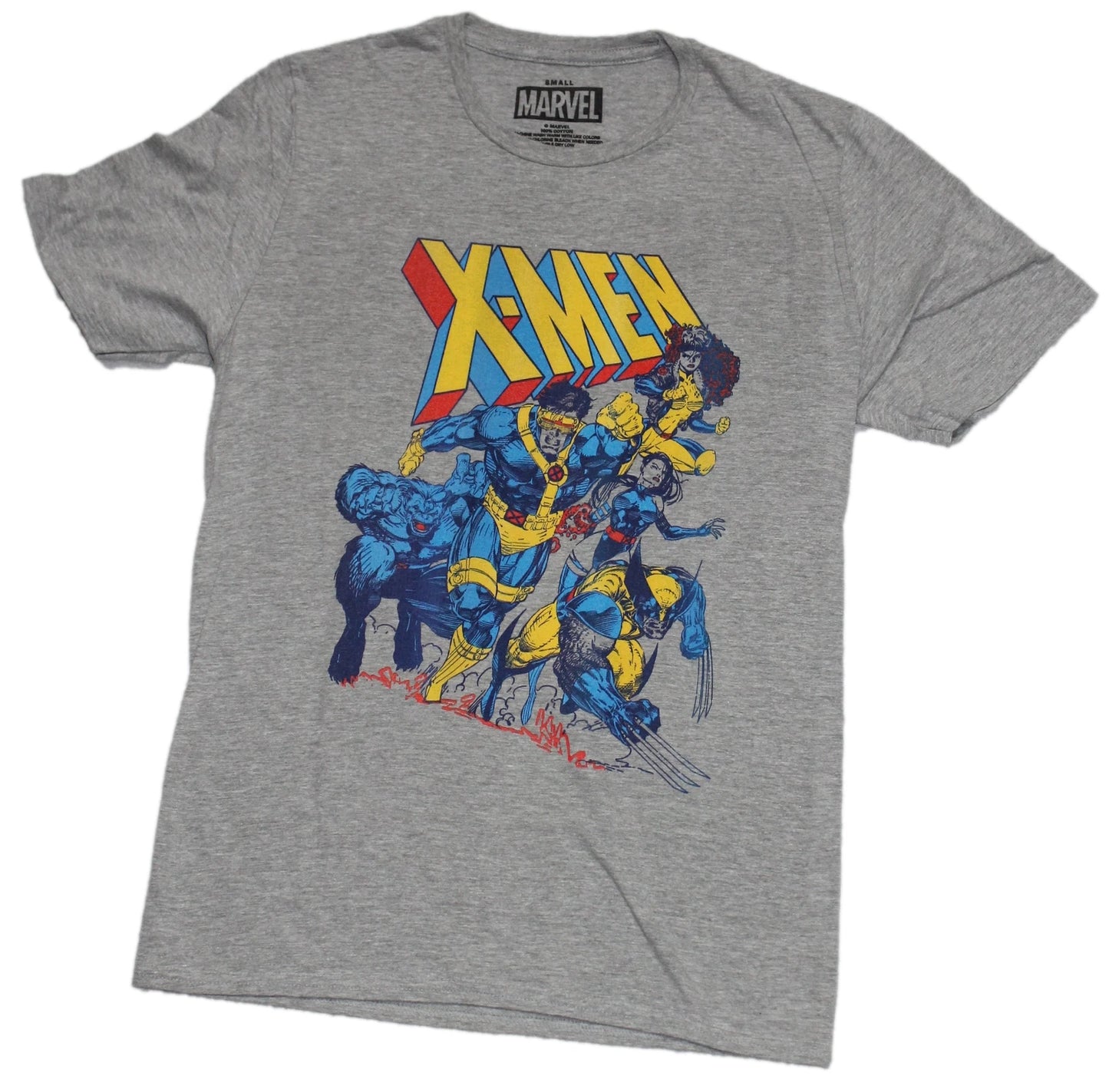 X-Men New Adult T-Shirt - Blue And Yellow Team Attack Under Logo