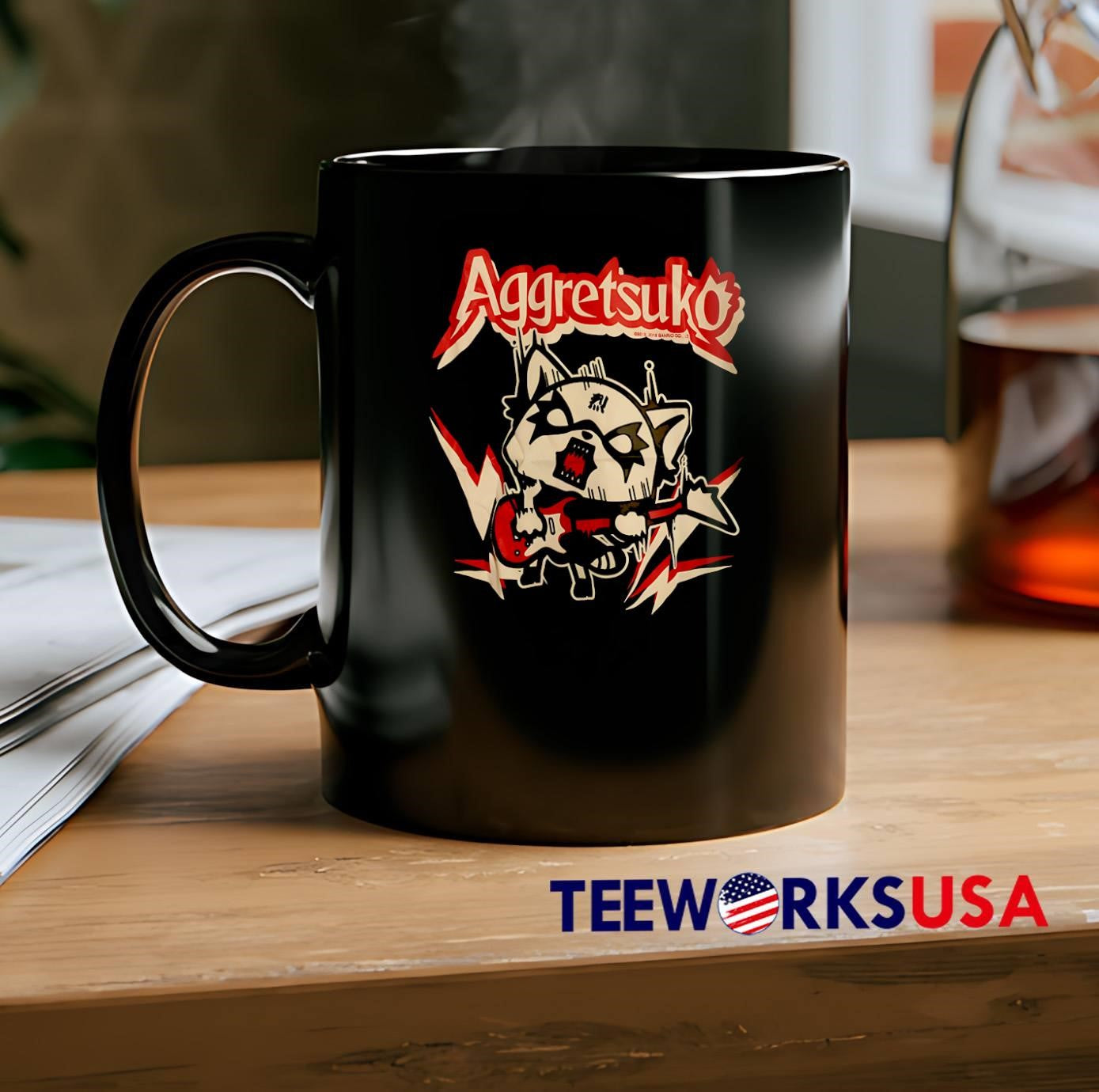2015 2018 BANDAI CO Aggretsuko Playing Electric Guitar shirt