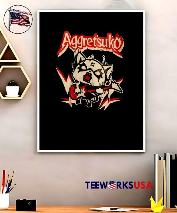 2015 2018 BANDAI CO Aggretsuko Playing Electric Guitar shirt