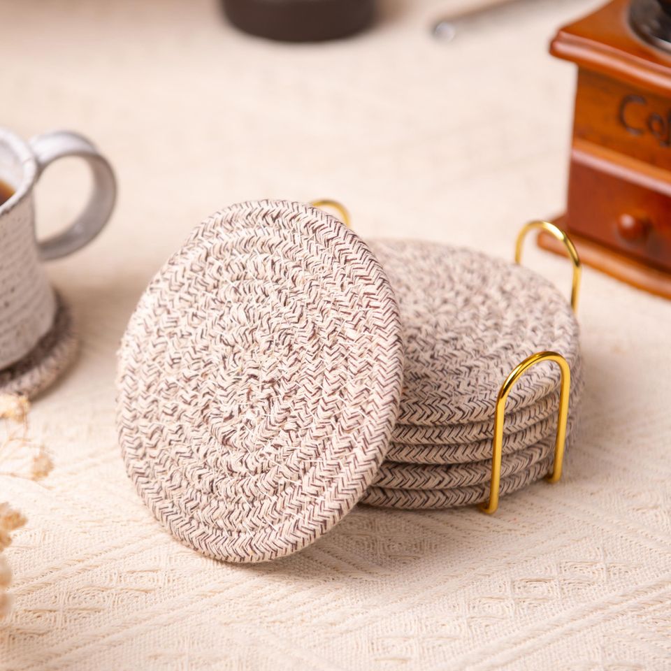 Handmade Cotton Rope Coasters Set with Holder, Housewarming Gifts, Hostess Gift for Women, Home Gifts for Her, Table Coasters, Teacher Gifts