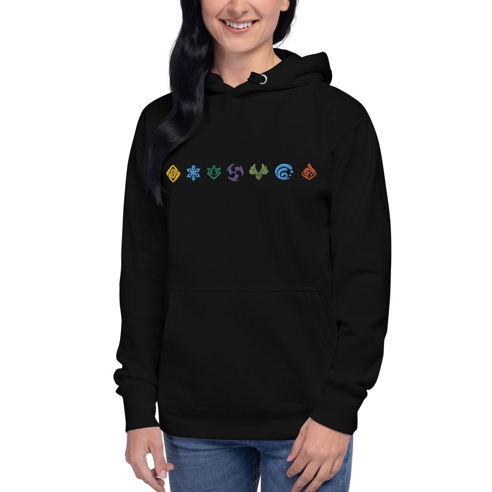 Embroidered Genshin Impact - Elements Design - Unisex Hoodie (multiple colors)
