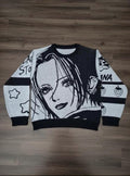 Nana Osaki and Hachi Japanese Knitted Sweater Graphic Anime Design Oversized Stones Knit Black Sweatshirt Handmade Knit Nana Sweaters