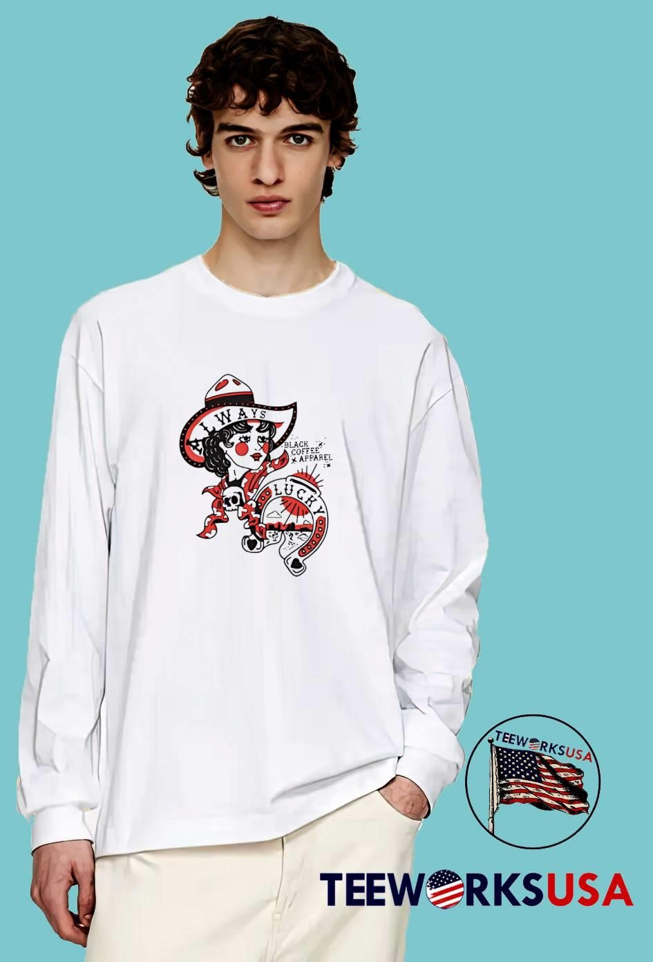 Always Lucky Black Coffee Apparel Cowgirl Horseshoe shirt