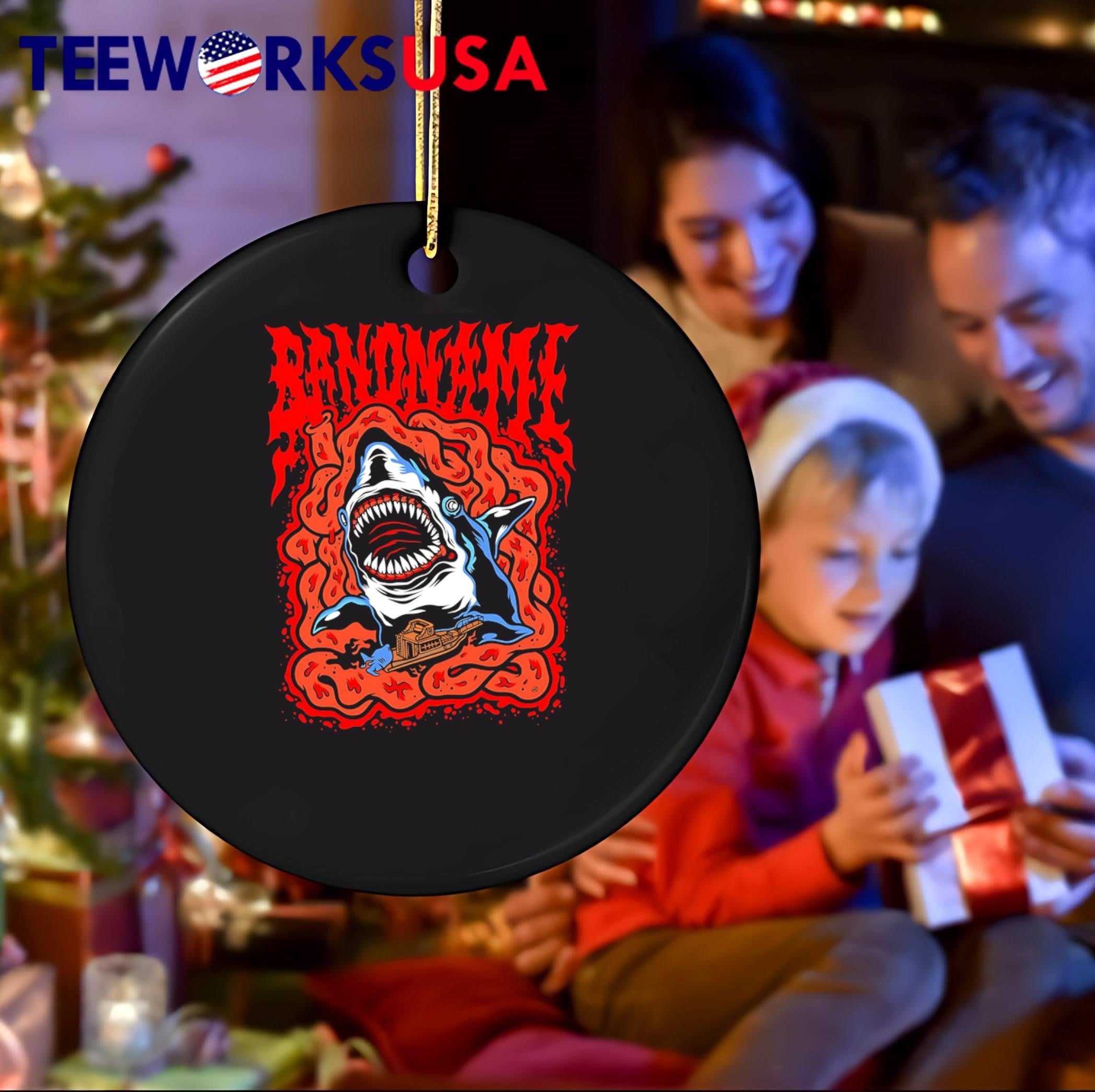 Bandname Hungry Shark Attacking Boat Horror Movie Inspired T-Shirt