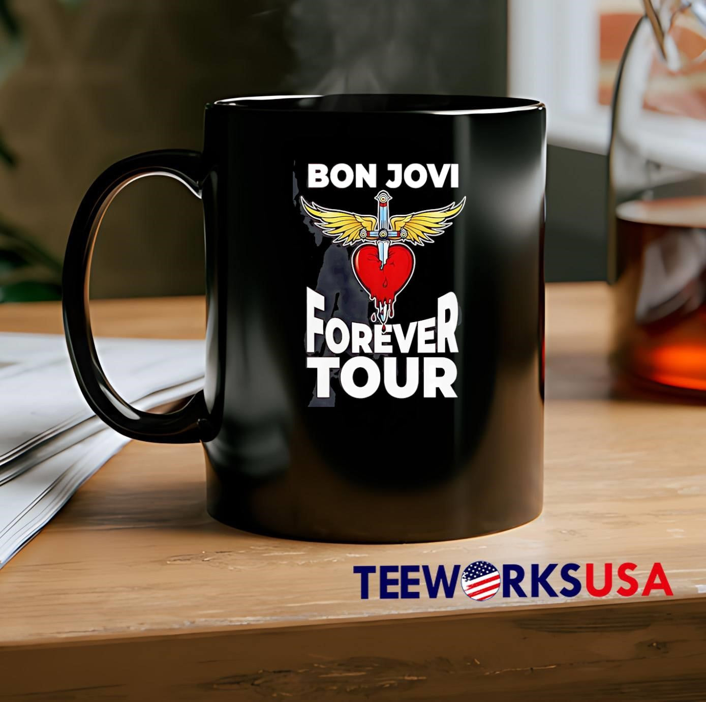 Bon Jovi Forever Tour Dagger Heart Wings Graphic shirt
