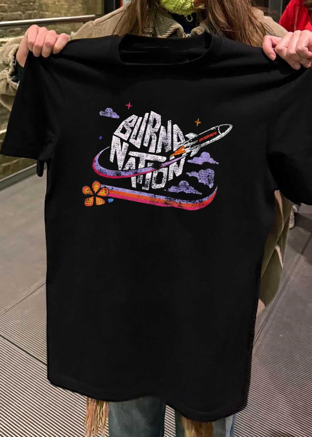 Burn Nation Blast Off Rocket Space Flower Retro T-Shirt