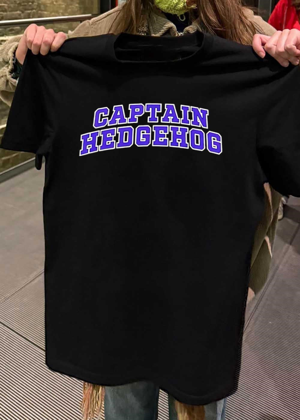 Captain Hedgehog Purple Lettering Collegiate Style T-Shirt