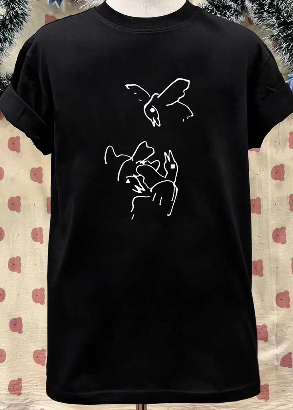 Circle Square Triangle Bird Flying Black T-Shirt