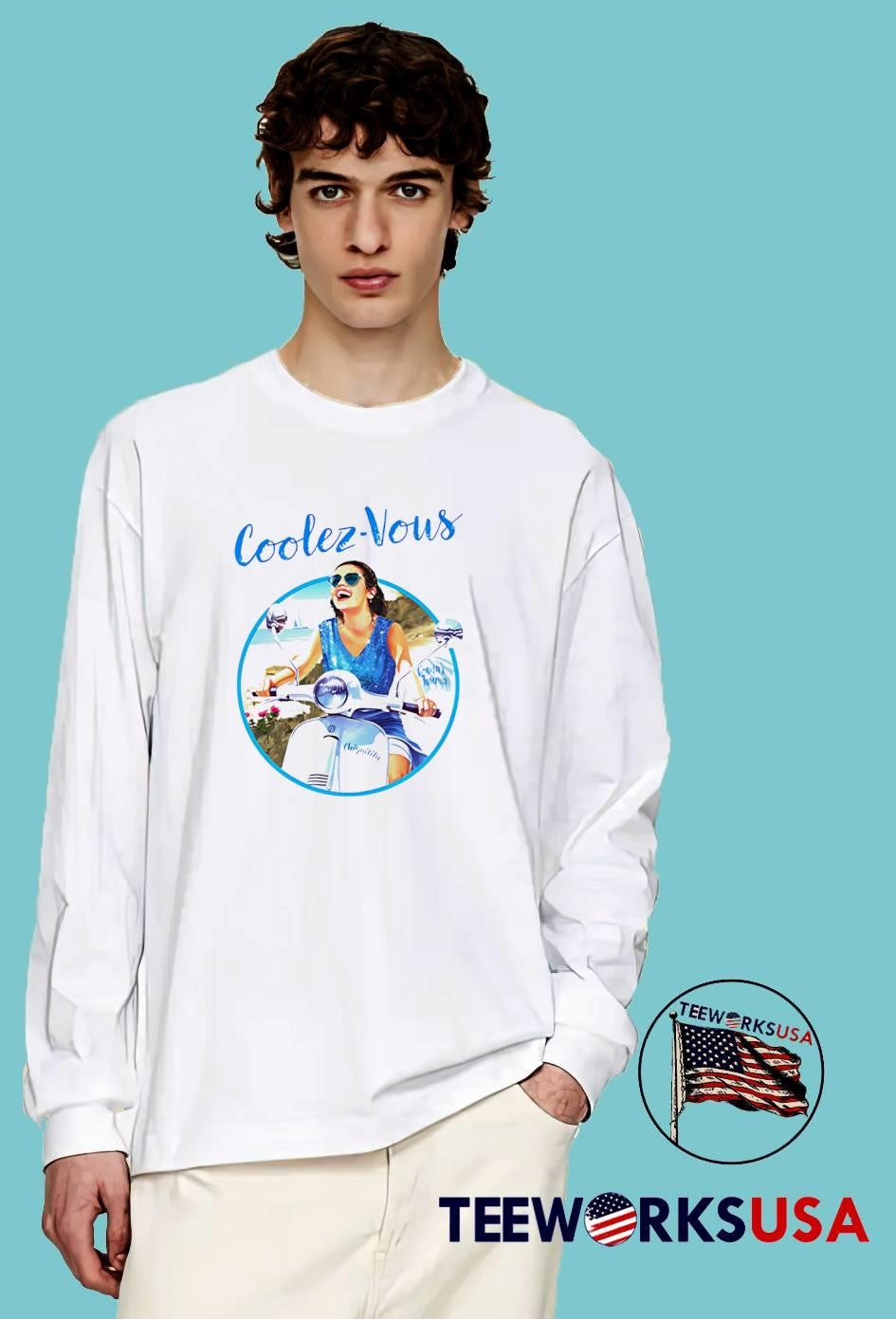 Coolez-Vous Woman Riding a Scooter Chiquilita T-Shirt