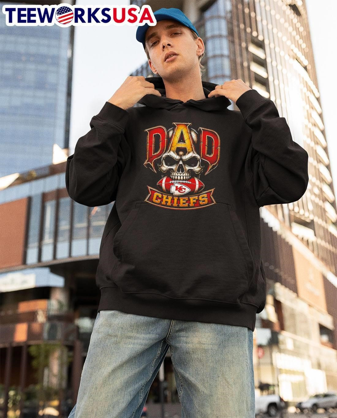 Dad Skull Holding Football Kansas City Chiefs T-Shirt