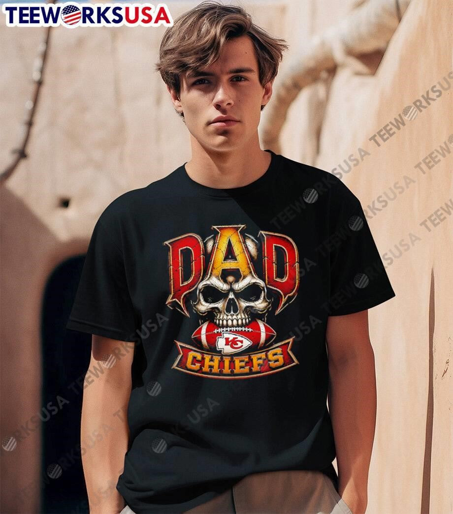 Dad Skull Holding Football Kansas City Chiefs T-Shirt