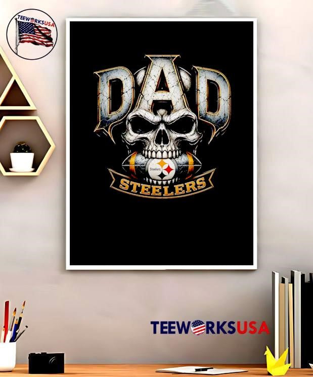 Dad Steelers Fan Gift Skull Football T-Shirt