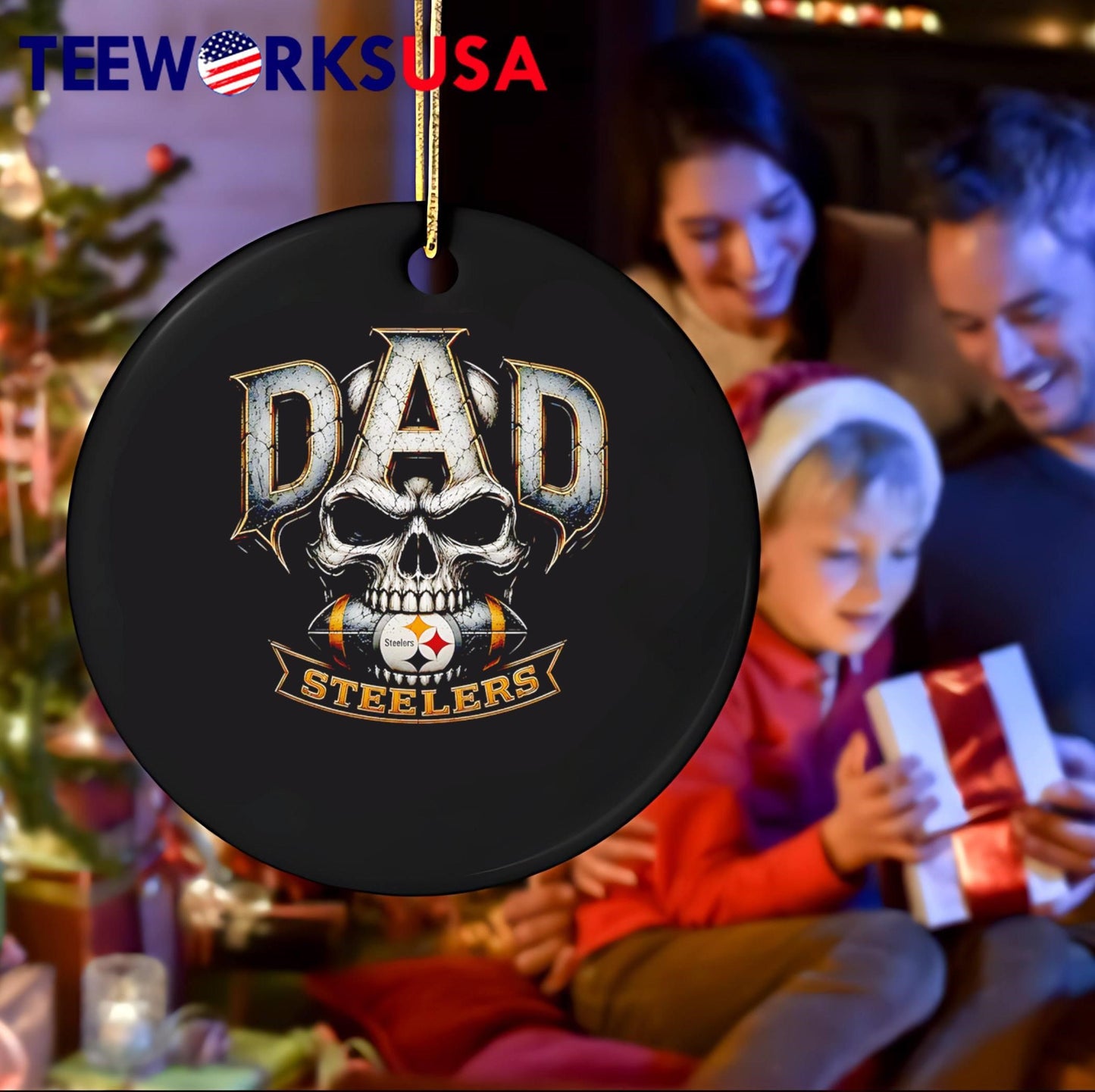 Dad Steelers Fan Gift Skull Football T-Shirt