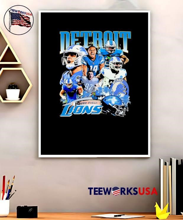 Detroit Lions Football Player Collage Fan Art Detroit Lions T-Shirt