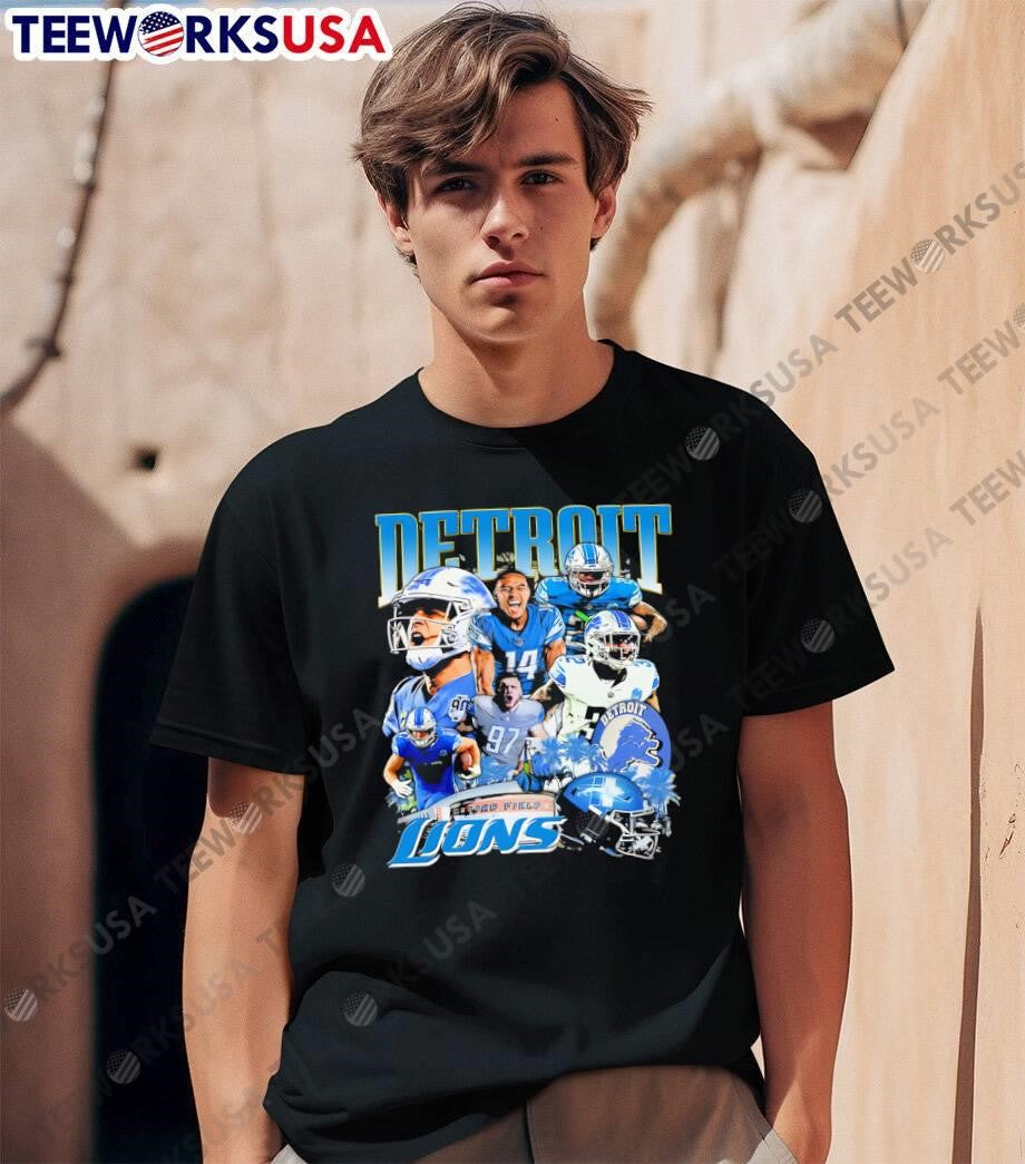 Detroit Lions Football Player Collage Fan Art Detroit Lions T-Shirt