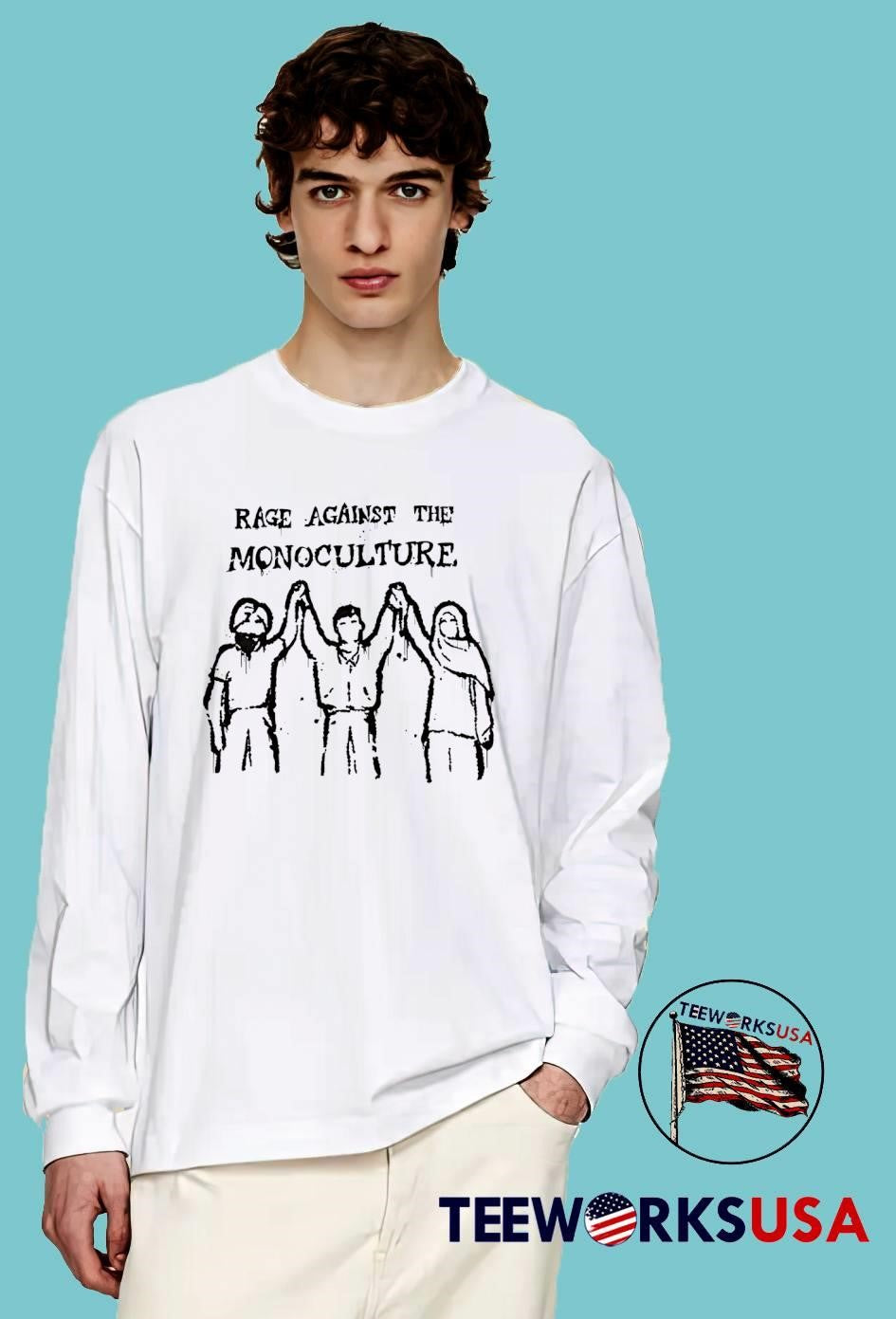 Diverse Individuals Raising Hands Rage Against the Monoculture T-Shirt