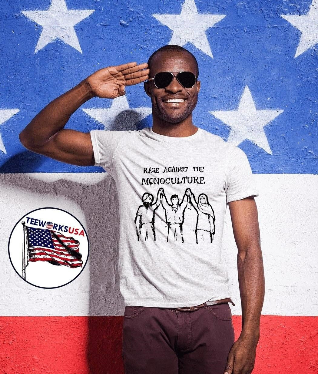 Diverse Individuals Raising Hands Rage Against the Monoculture T-Shirt
