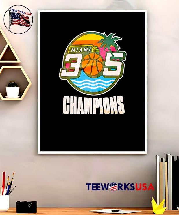 Miami 305 Champions Basketball Palm Tree Sunset Men’s T-Shirt