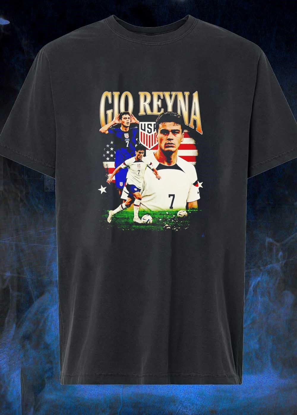 Gio Reyna Soccer Player Portrait Running with Ball USA National Team T-Shirt