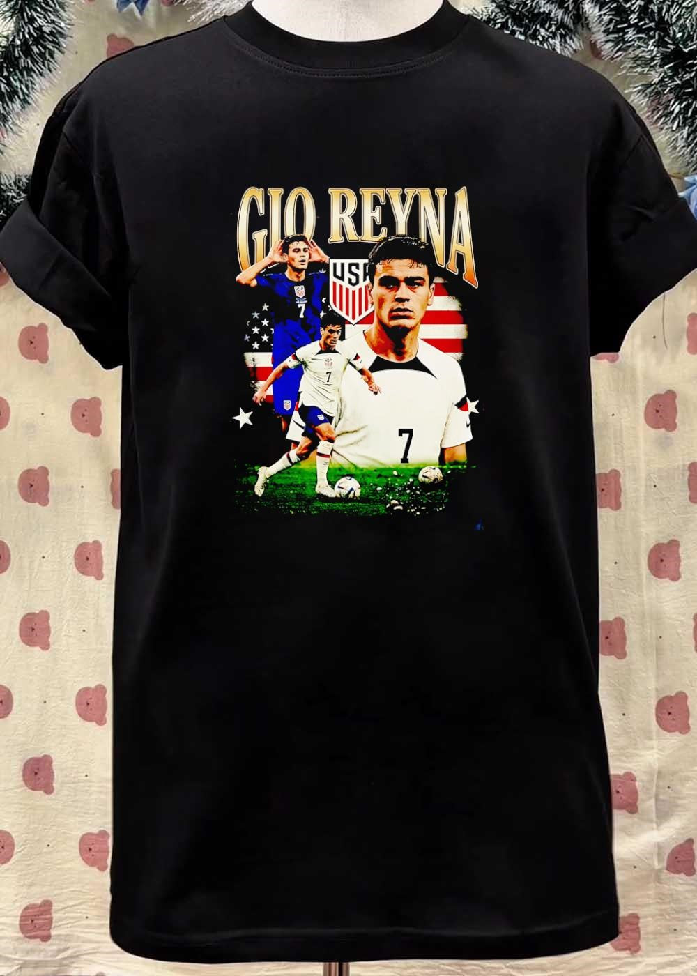 Gio Reyna Soccer Player Portrait Running with Ball USA National Team T-Shirt