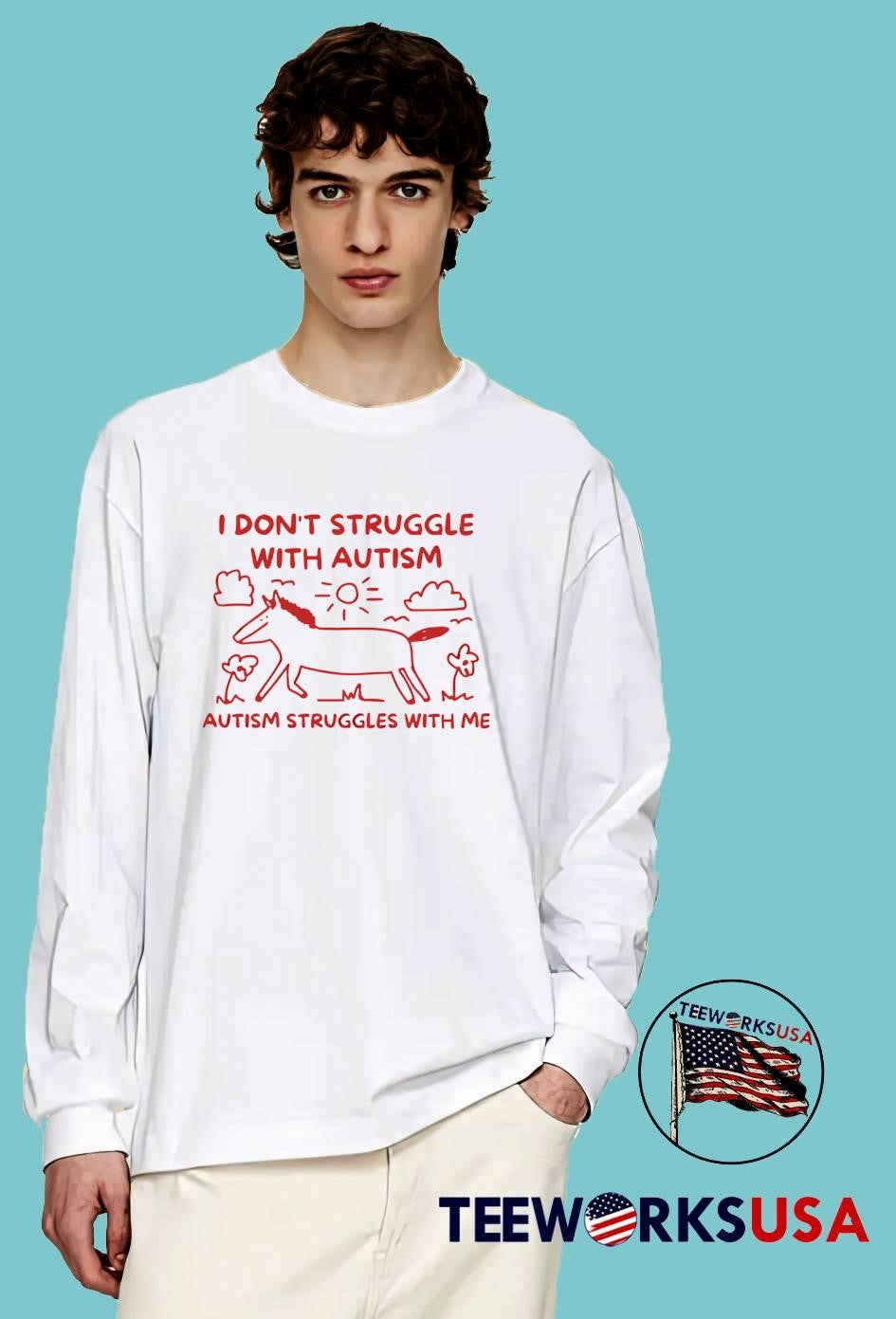 Horse Illustration I Don’t Struggle with Autism It Struggles with Me T-Shirt