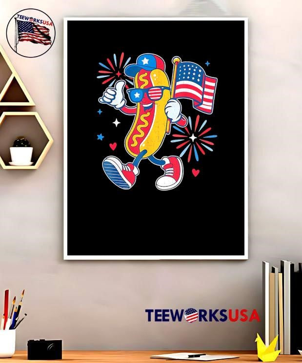 Dog Holding American Flag Firework shirt