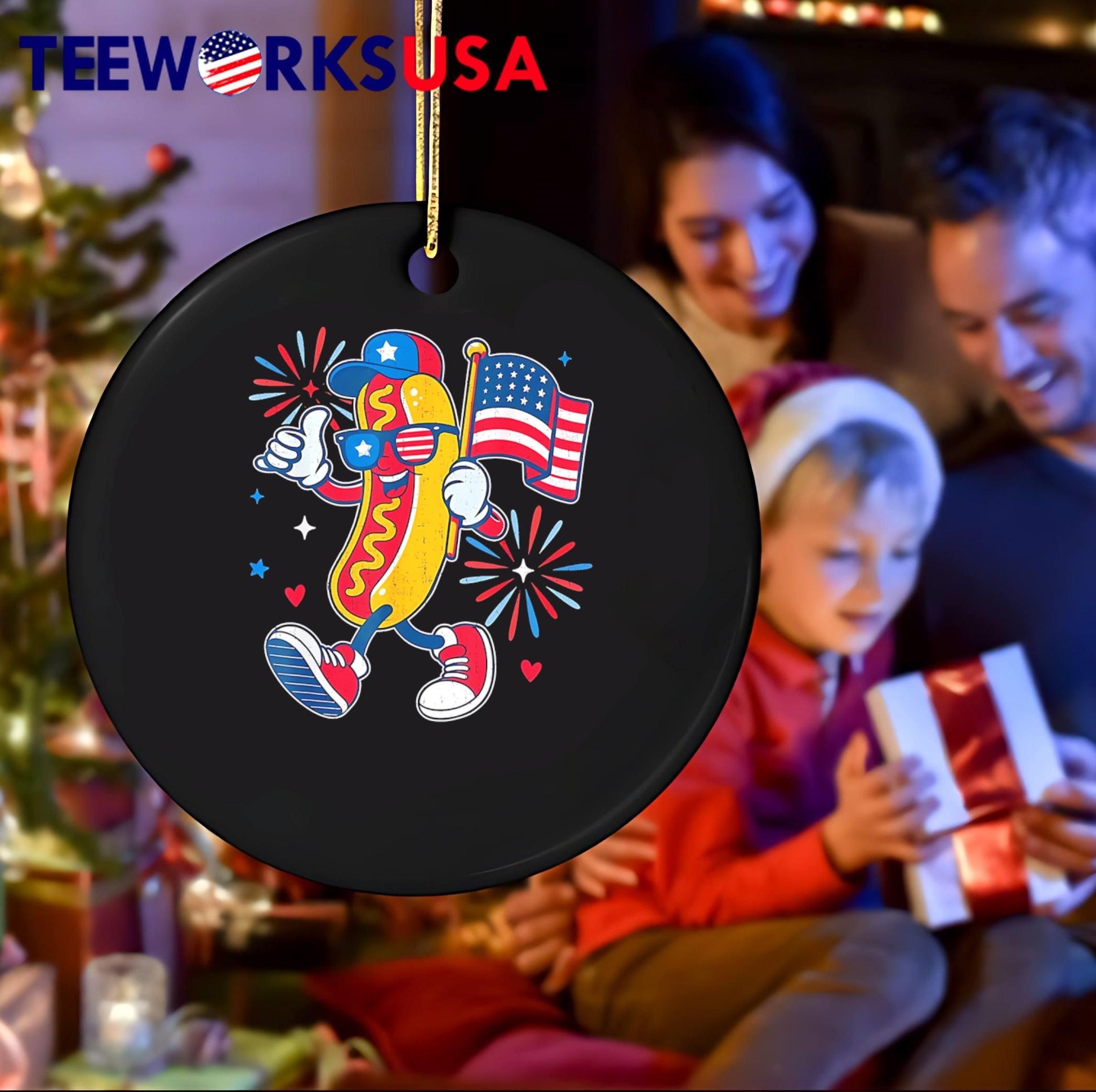 Dog Holding American Flag Firework shirt