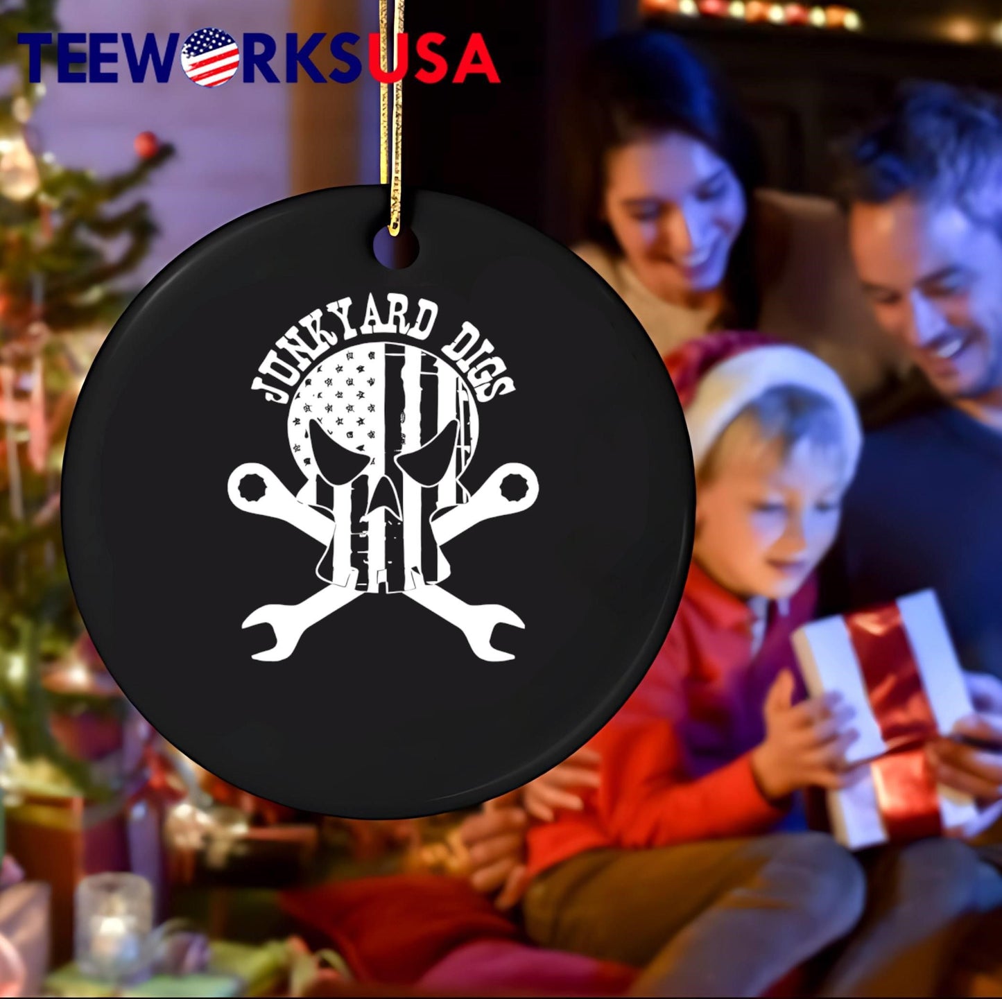 Junkyard Digs Skull American Flag Wrench Tool shirt